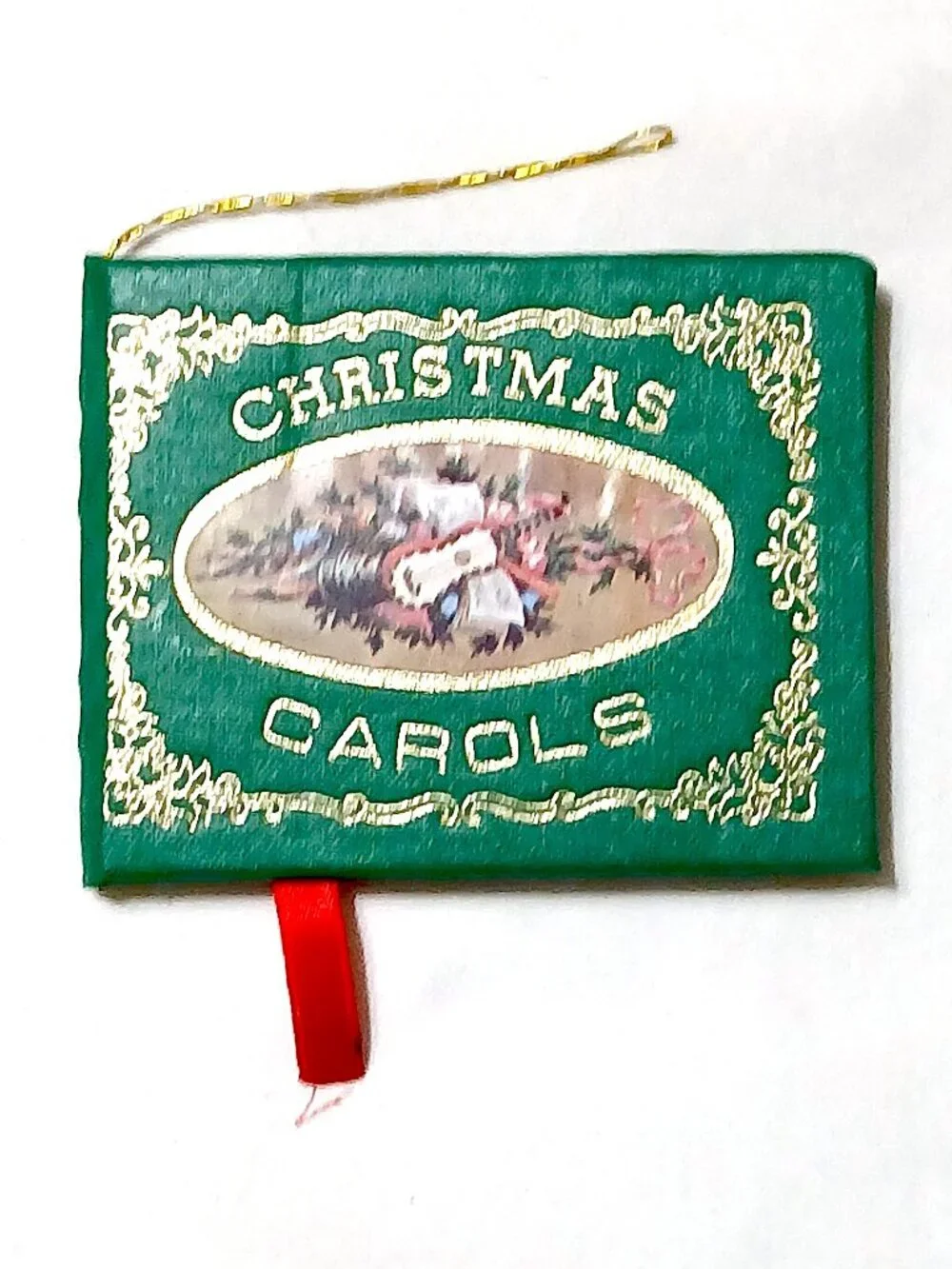 Vintage Christmas Carols Miniature Book Ornament Green Gold Sheet Music
